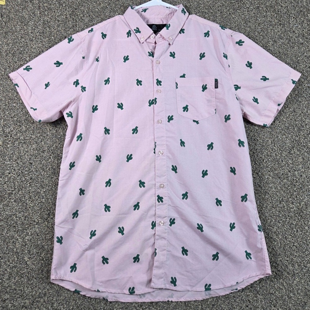 Molokai Surf Co Button Down Shirt Mens Large Pink Cactus Print Short Sleeve